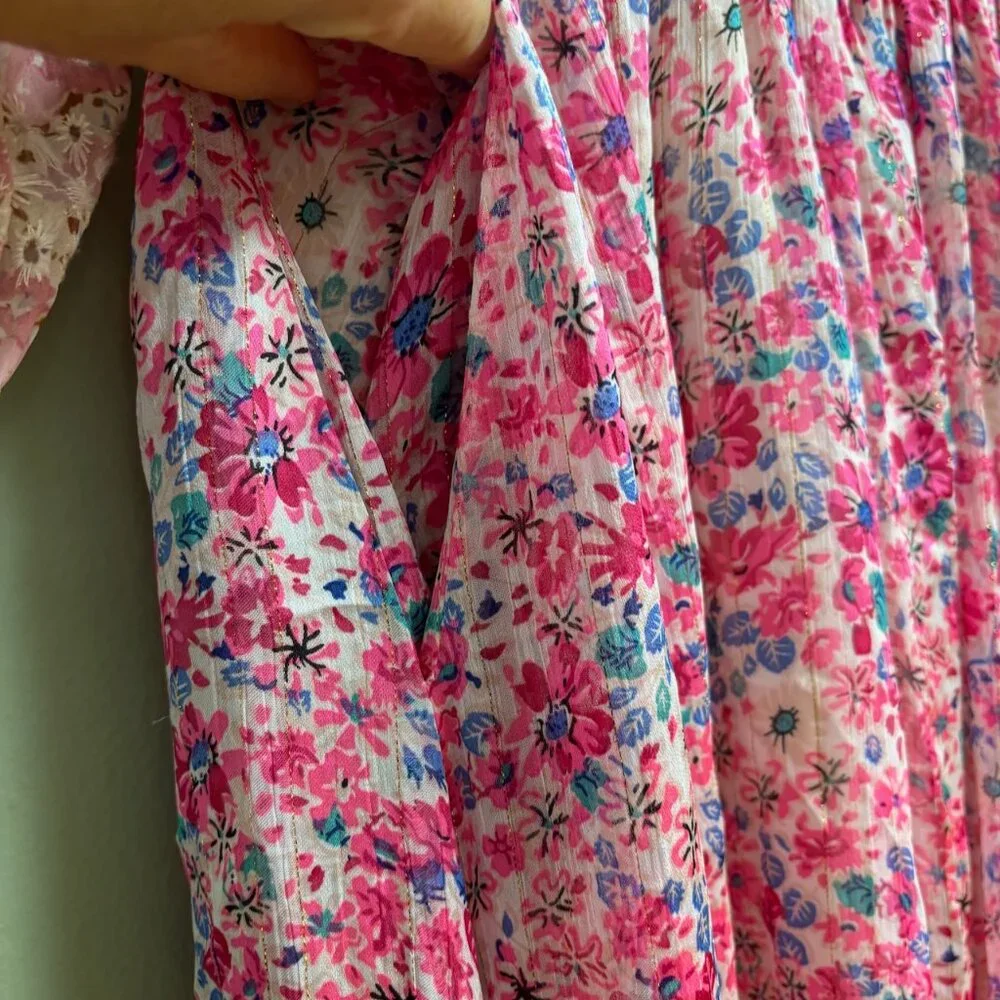Melloday Floral Midi Dress Size L Fairy Festival Cottage‎ Prairie Asymmetric